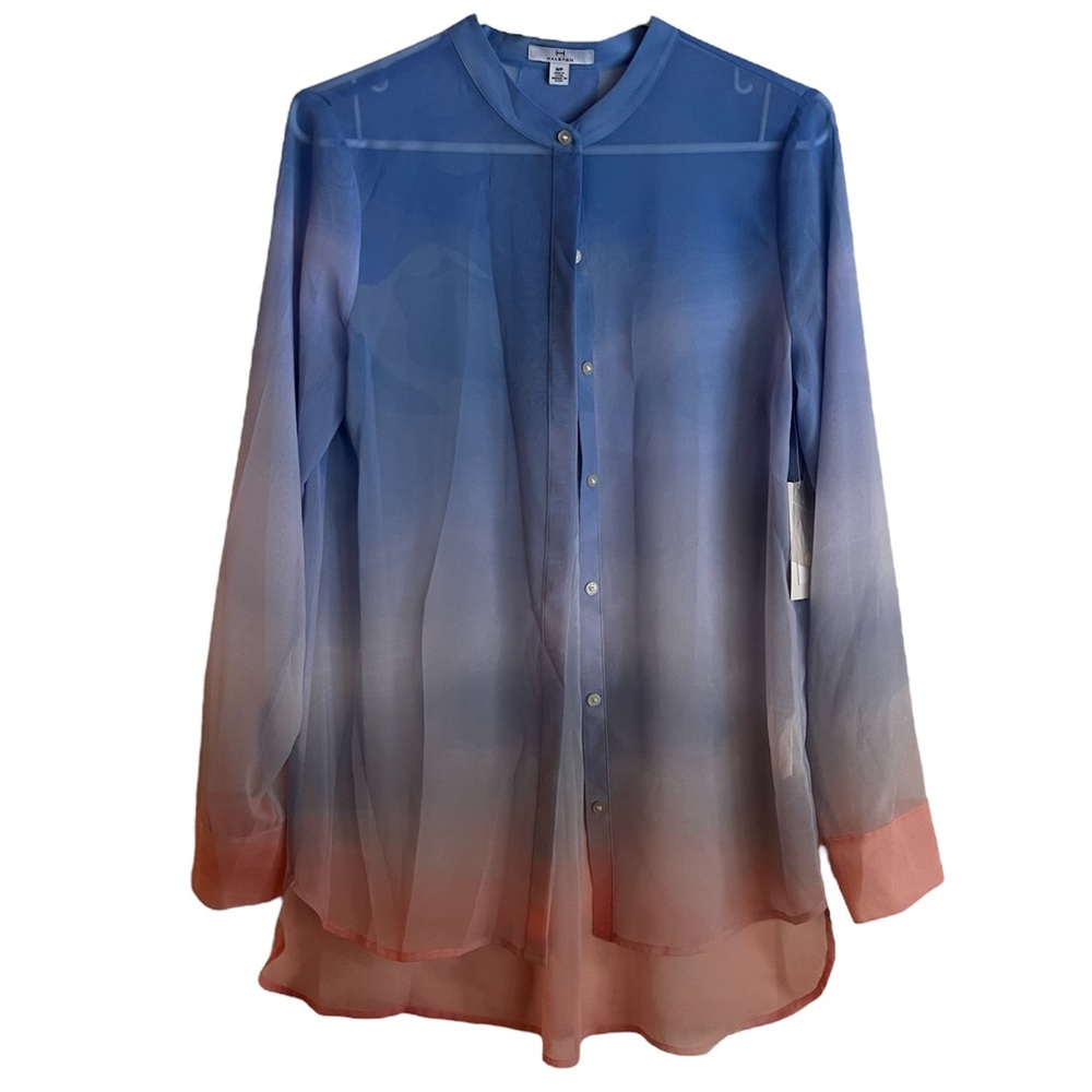 H BY HALSTON NWT SHEER LONG SLEEVE BUTTON DOWN BLOUSE Size Small